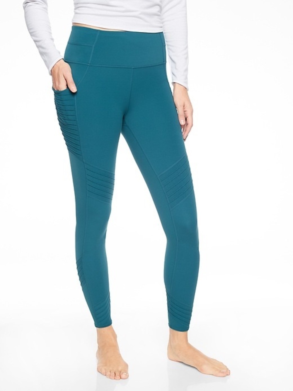 Athleta Stash Pocket Moto High-Waist Leggings Powervita Size XS In Coastal Teal